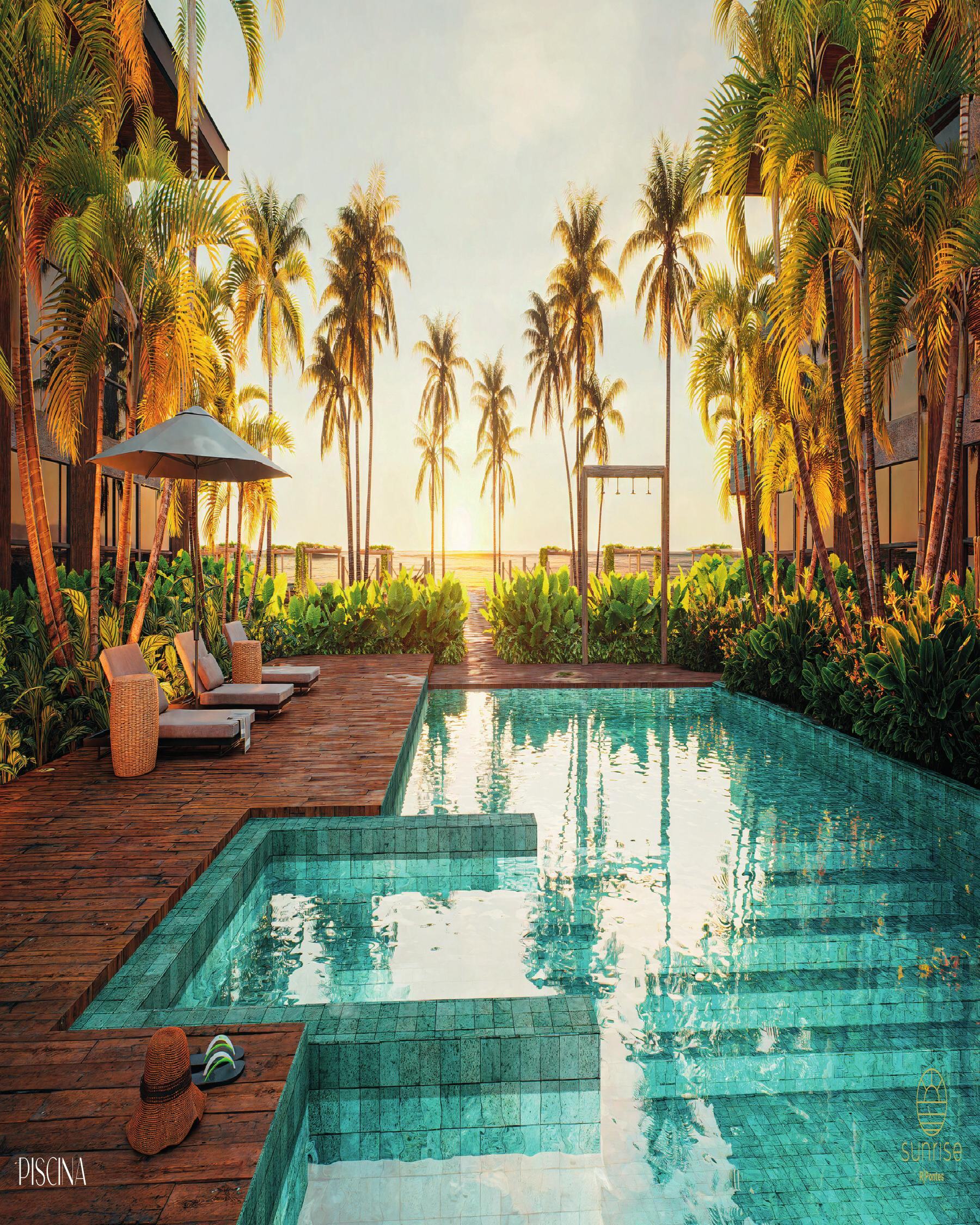 Piscina entre os jardins do Sunrise